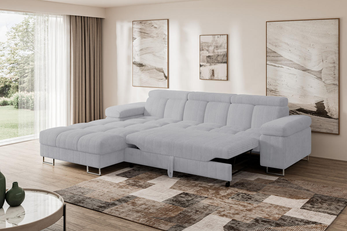 ECKSOFA mit Schlaffunktion Ottomane Links COMA L 271x203x79 Grau Cord - Anthrazit, Holzwerkstoff/Textil (271/203cm) - ALTDECOR