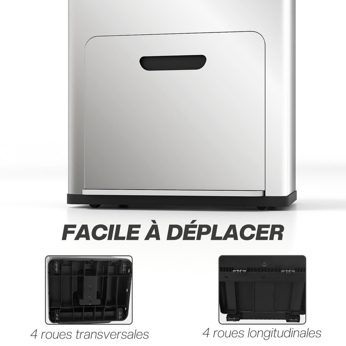 MÜLLEIMER 3 FÄCHER Mülltrennsystem Edelstahl Silber 45,7/35,8/76 cm - Silberfarben, Metall (35.8/76/45.7cm) - Rolipo