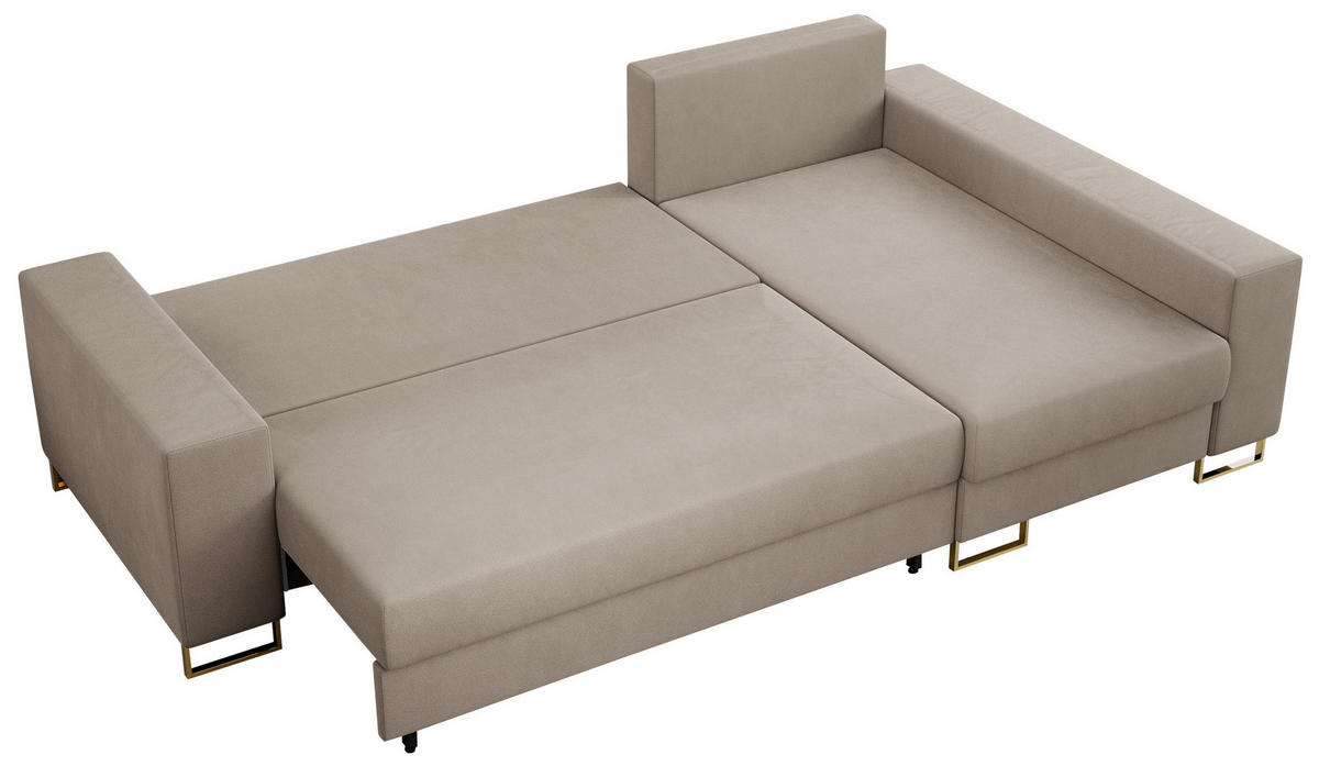 ECKSOFA Dorian Velvet Beige - Beige/Goldfarben, Textil/Metall (242/138cm) - MKS