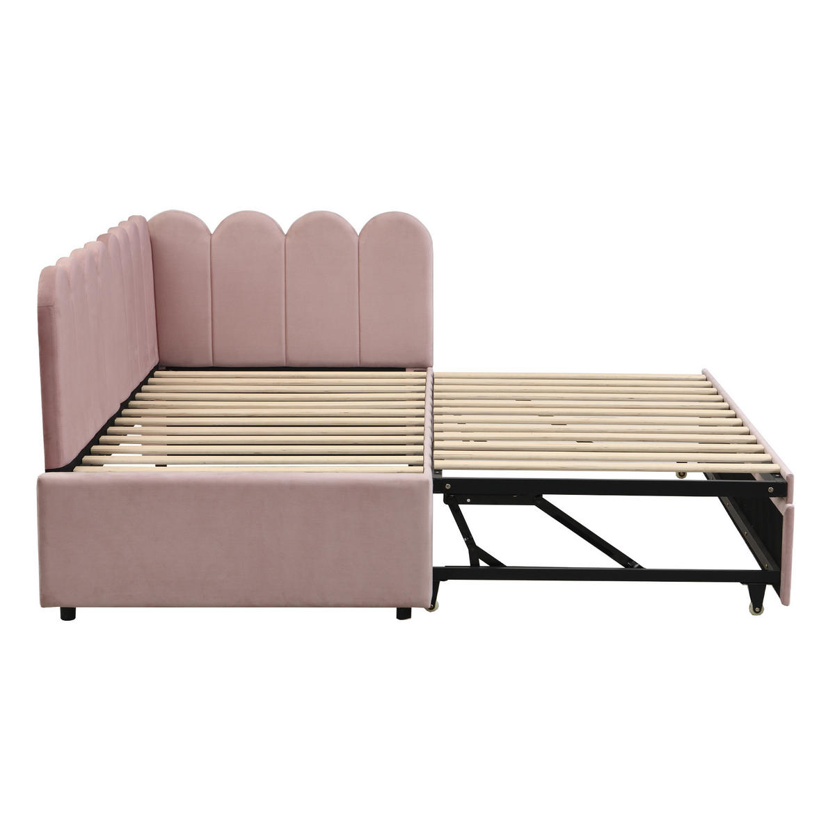 POLSTERBETT aus Samt 90x200 cm in Rosa mit Ausziehbett - Rosa, Textil (90/200cm) - Modfu