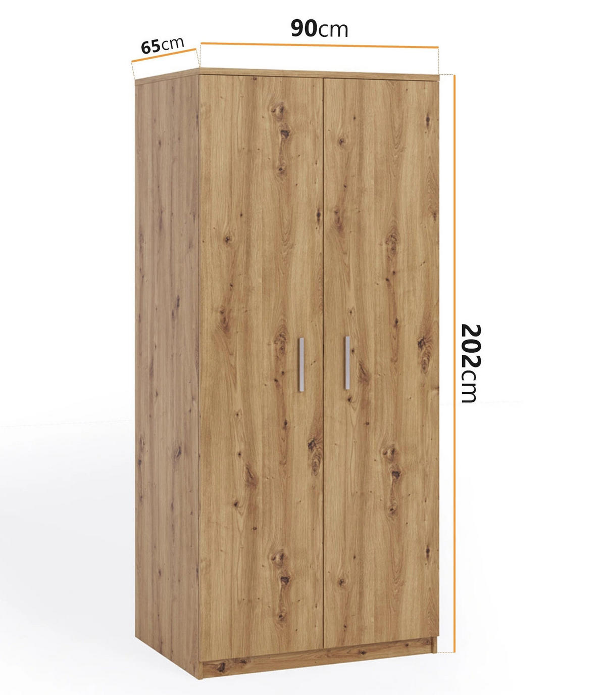 KLEIDERSCHRANK Tamiza 2-türig 90 cm breite - Silberfarben/Eiche Artisan, Holzwerkstoff/Kunststoff (90/202/65cm) - Ravio