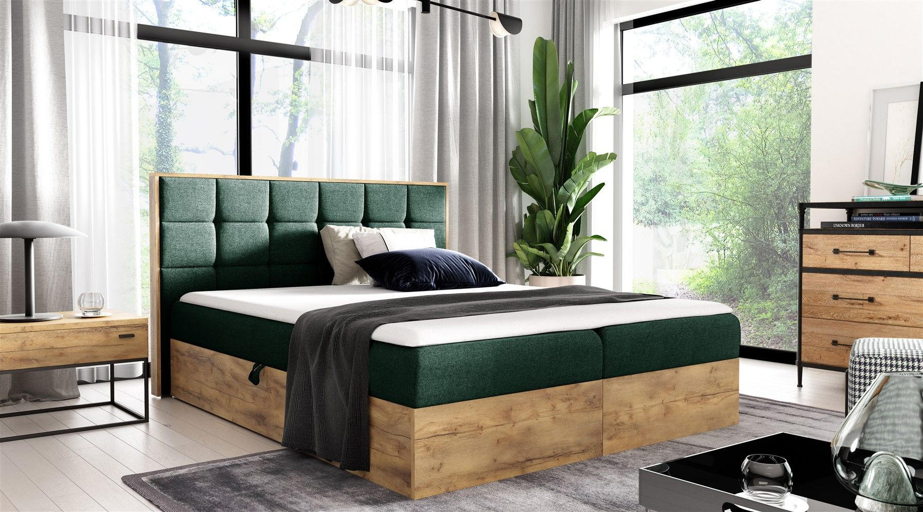 BOXBETT Kalypso überlänge Faro - Grün, Holzwerkstoff/Textil (200/220cm) - Fun Möbel