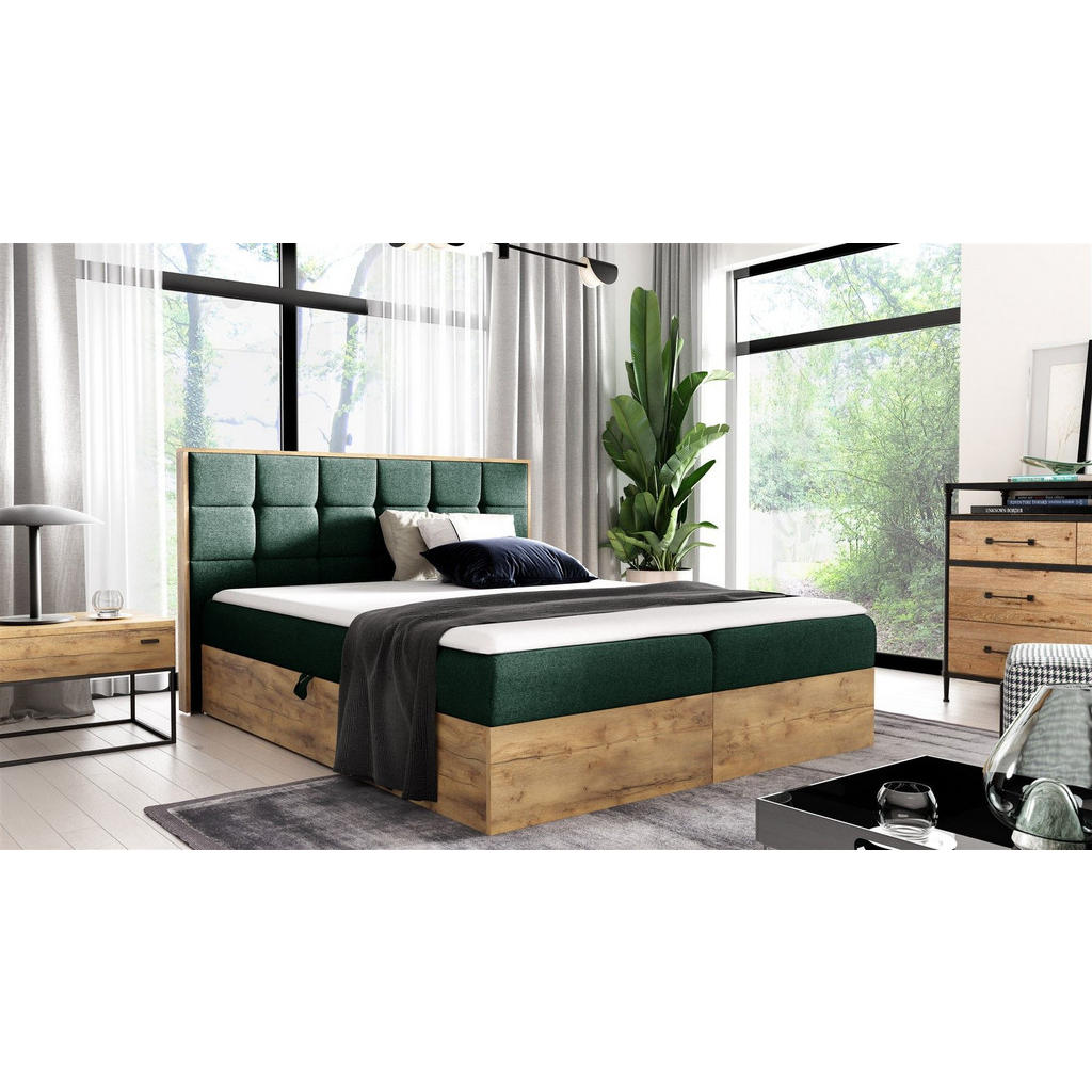 Thumbnail - Fun Möbel Boxbett, Grün, Textil, 160x200 cm, Schlafzimmer, Betten, Boxspringbetten