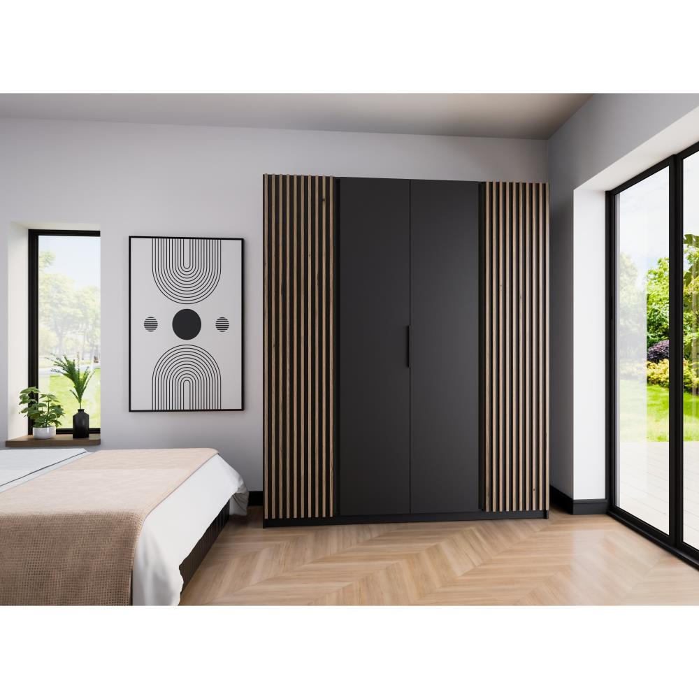 DREHTÜRENSCHRANK Kaya 200/62/239 4-Türig mit Lamellen - Eichefarben/Schwarz, Holzwerkstoff (200/239/62cm) - Beautysofa
