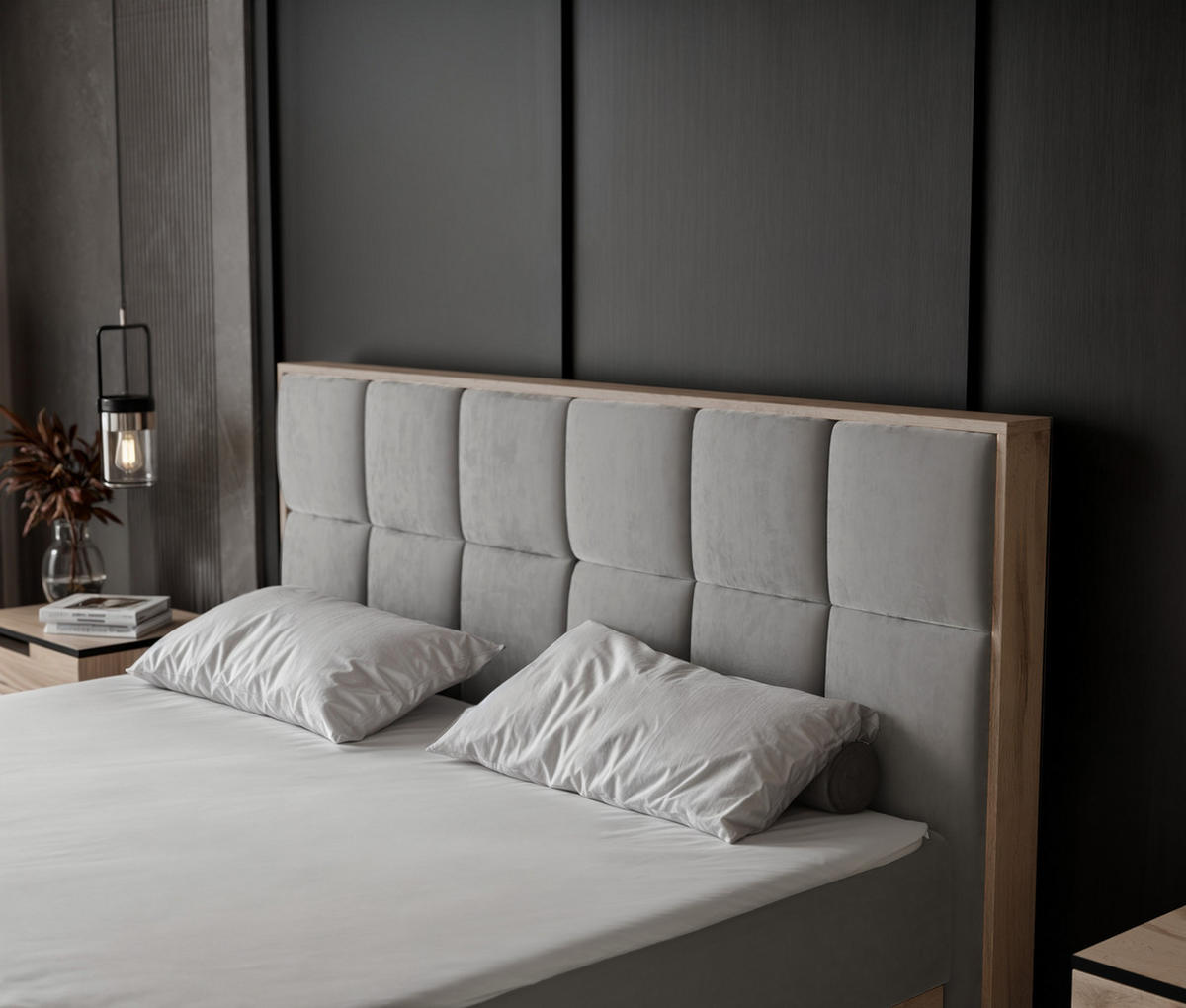 BOXBETT LAVIO II 160/200 cm, in Hellgrau, mit Matratze und Topper - Hellgrau, Holzwerkstoff/Textil (160/200cm) - Idohome