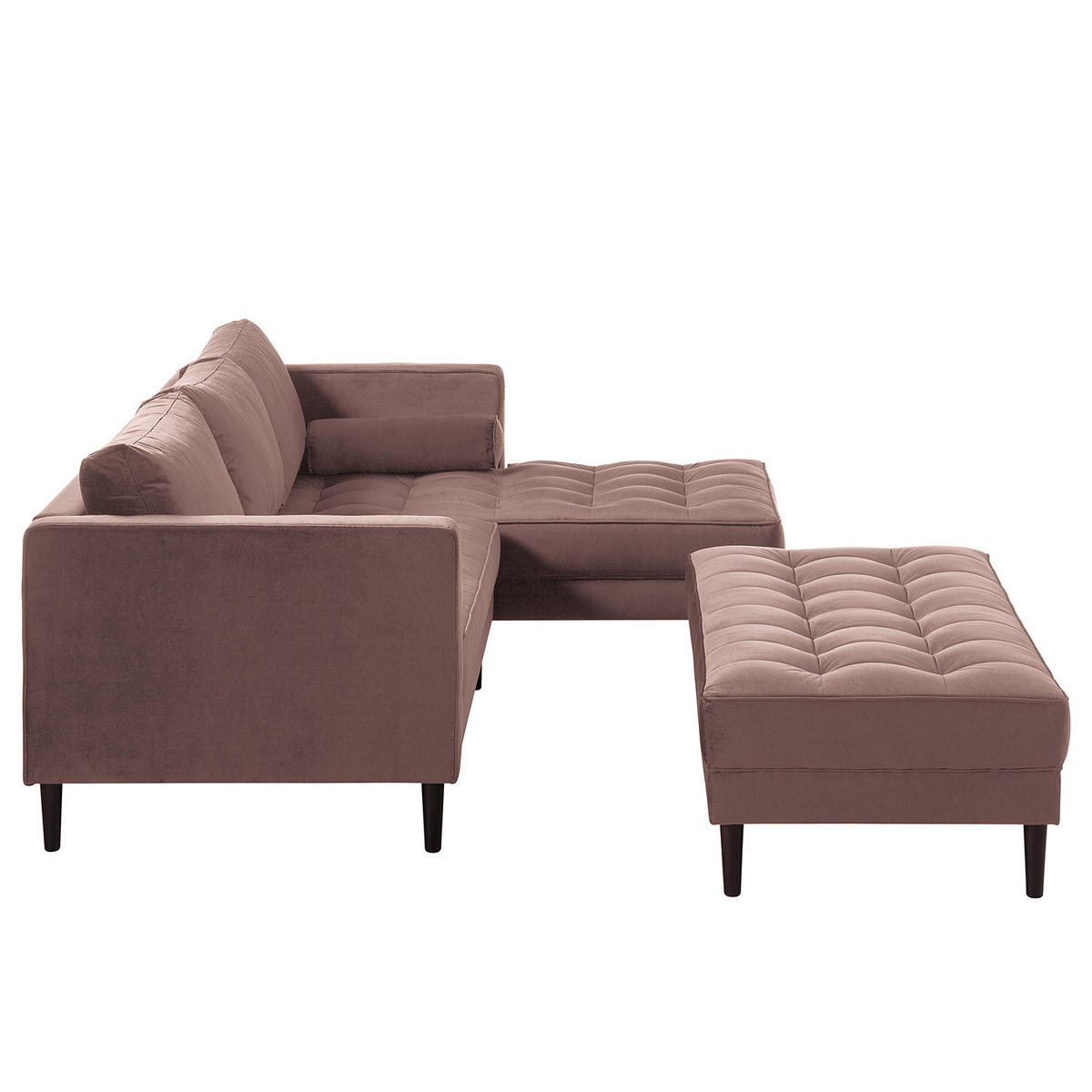 ECKSOFA - Samt - Dunkelbraun/Mauve, Birkenholz/Textil (201/155cm) - home24