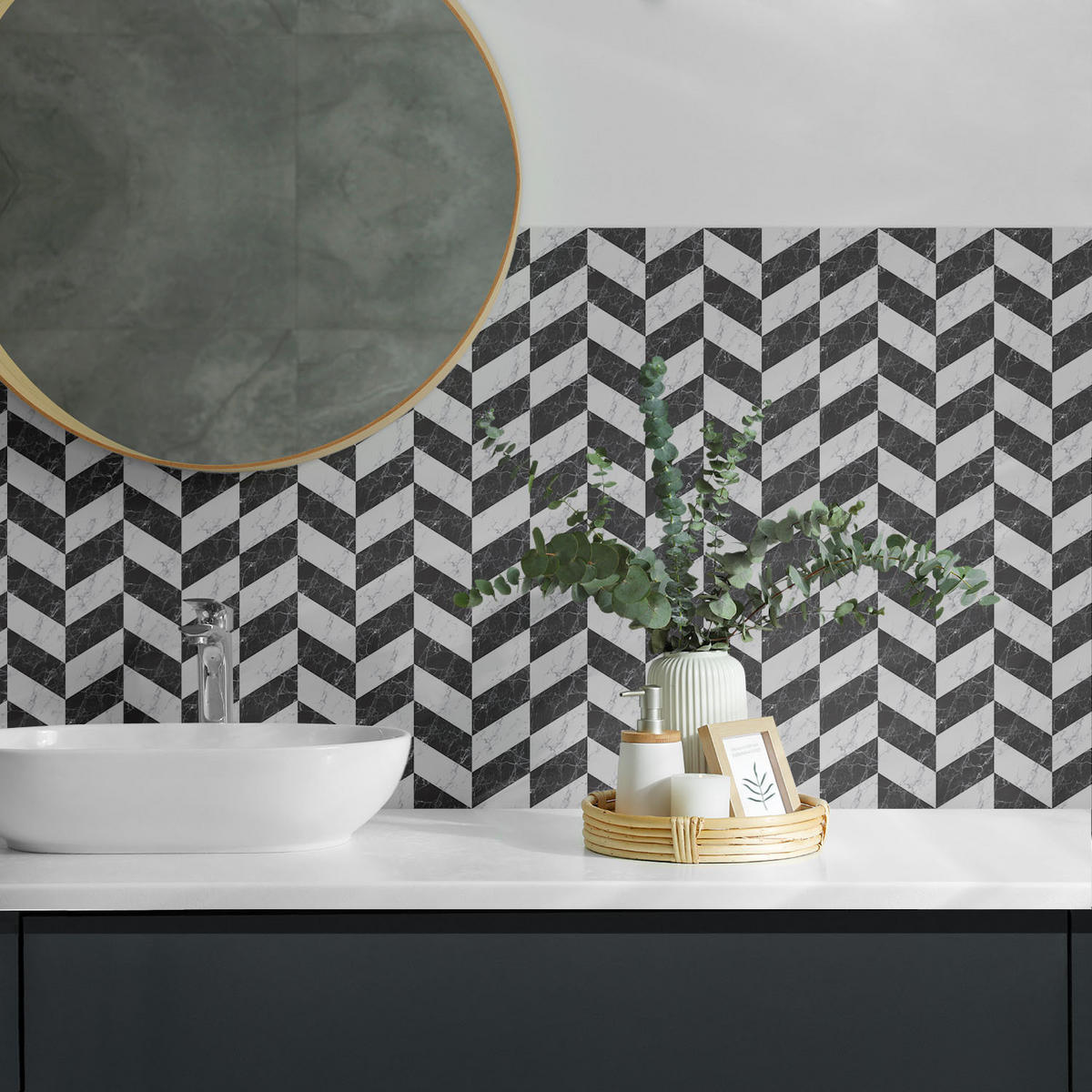 WANDPANEEL 9 Stück 30x30 cm selbstklebend Marelia - Schwarz, Kunststoff (30/1.6/30cm) - Wallfluent