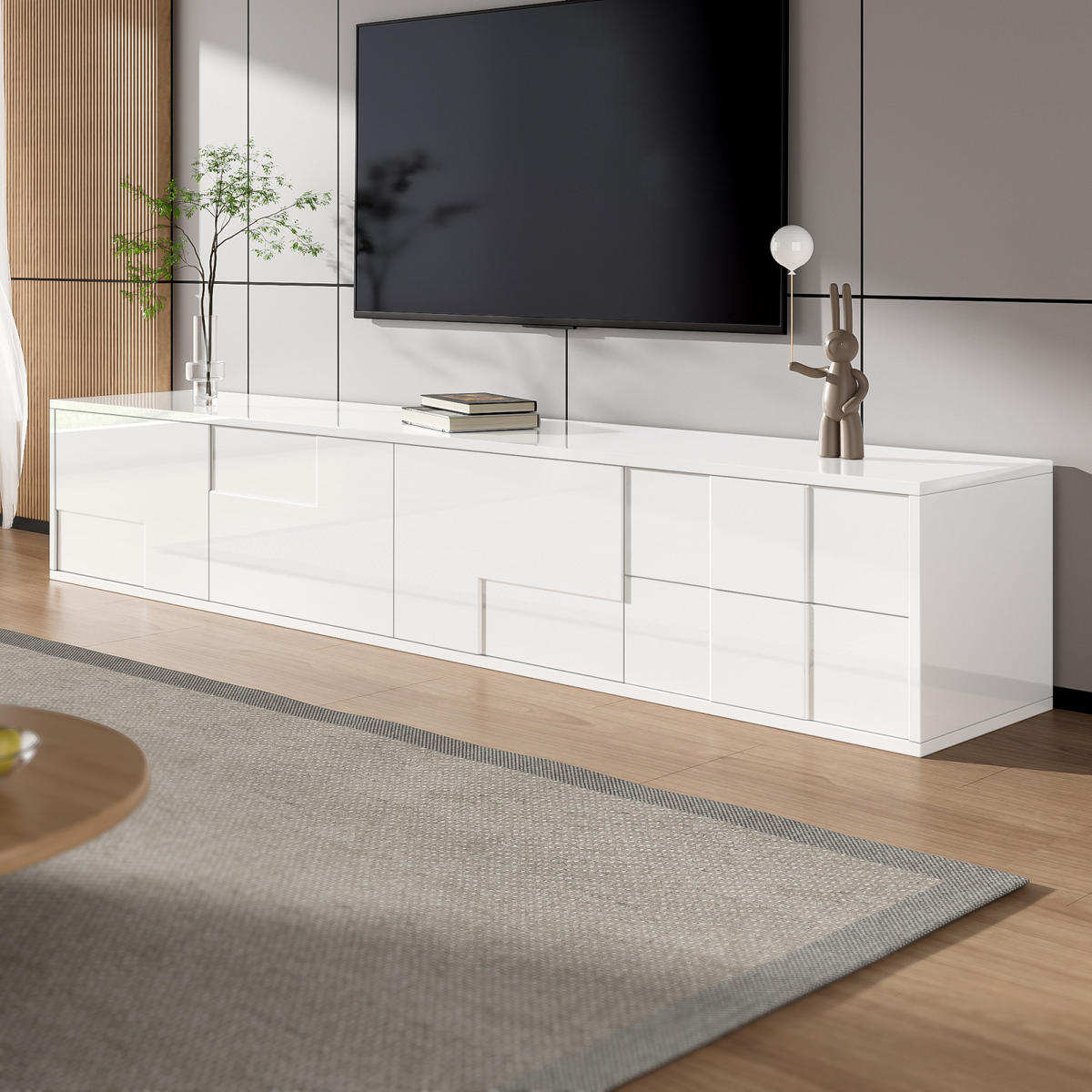 TV Lowboard 170 cm, 3 Türen, 2 Schubladen, Weiß - Weiß, Holz (170/30/30cm)