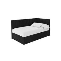 EINZELBETT Jugendbett mit Bettkasten Links, ohne Matratze - LOVY 80x200 Schwarz - Schwarz, Holzwerkstoff/Textil (80/200cm) - ALTDECOR