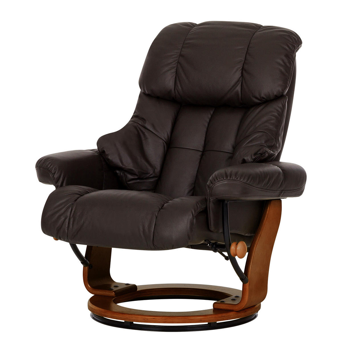 RELAXSESSEL mit Hocker - Echtleder / Kunstleder - Braun, Leder/Birkenholz (90/104/91cm) - home24