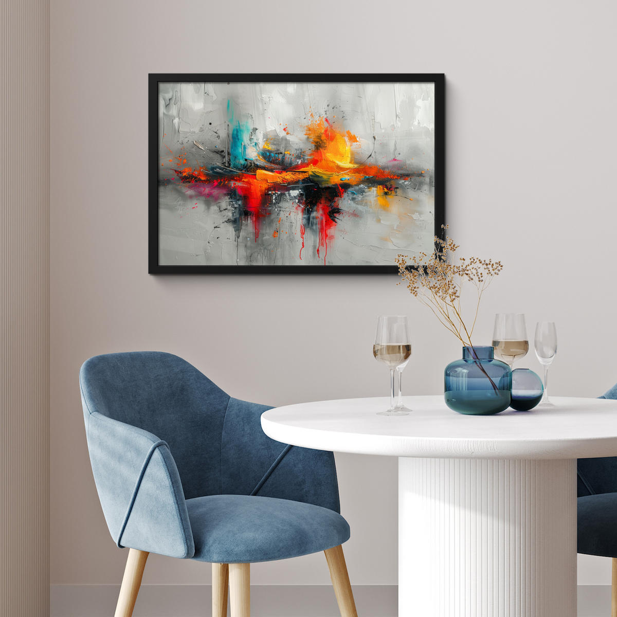 ZARÁMOVANÝ PLAGÁT Moderné umenie - Oranžová - Sivá - Abstraktné 60x40 cm - svetlosivá, papier (60/40cm) - MuchoWow