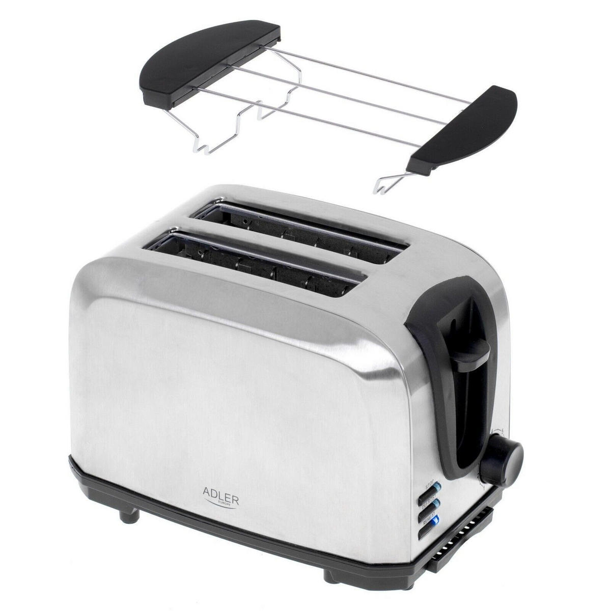 TOASTER AD3222 Silber mit Brötchenaufsatz - Silberfarben, Kunststoff/Metall (29/23/21cm) - Adler