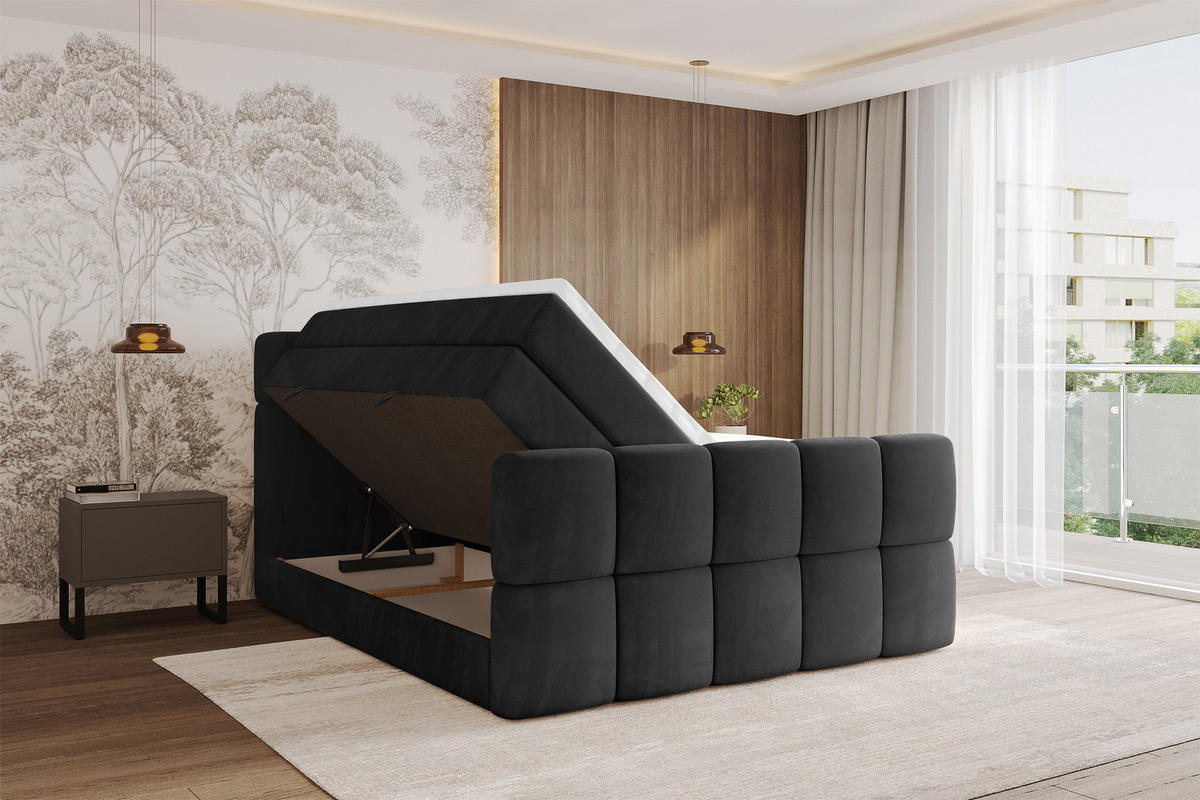BOXBETT mit Matratze H3/H4 - FAMA-Z KING - 120x200 cm Schwarz Casablanca - Schwarz, Holzwerkstoff (120/200cm) - ALTDECOR