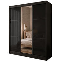 SCHWEBETÜRENSCHRANK Viva 180/216/61 Schwarz mit Lacobel-Glas - Schwarz, Holzwerkstoff (180/216/61cm) - Beautysofa