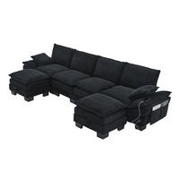 WOHNLANDSCHAFT DE-33753 modular mit 2 Stauraumhockern Schwarz - Schwarz, Metall (330/84/132cm) - ComfortXL