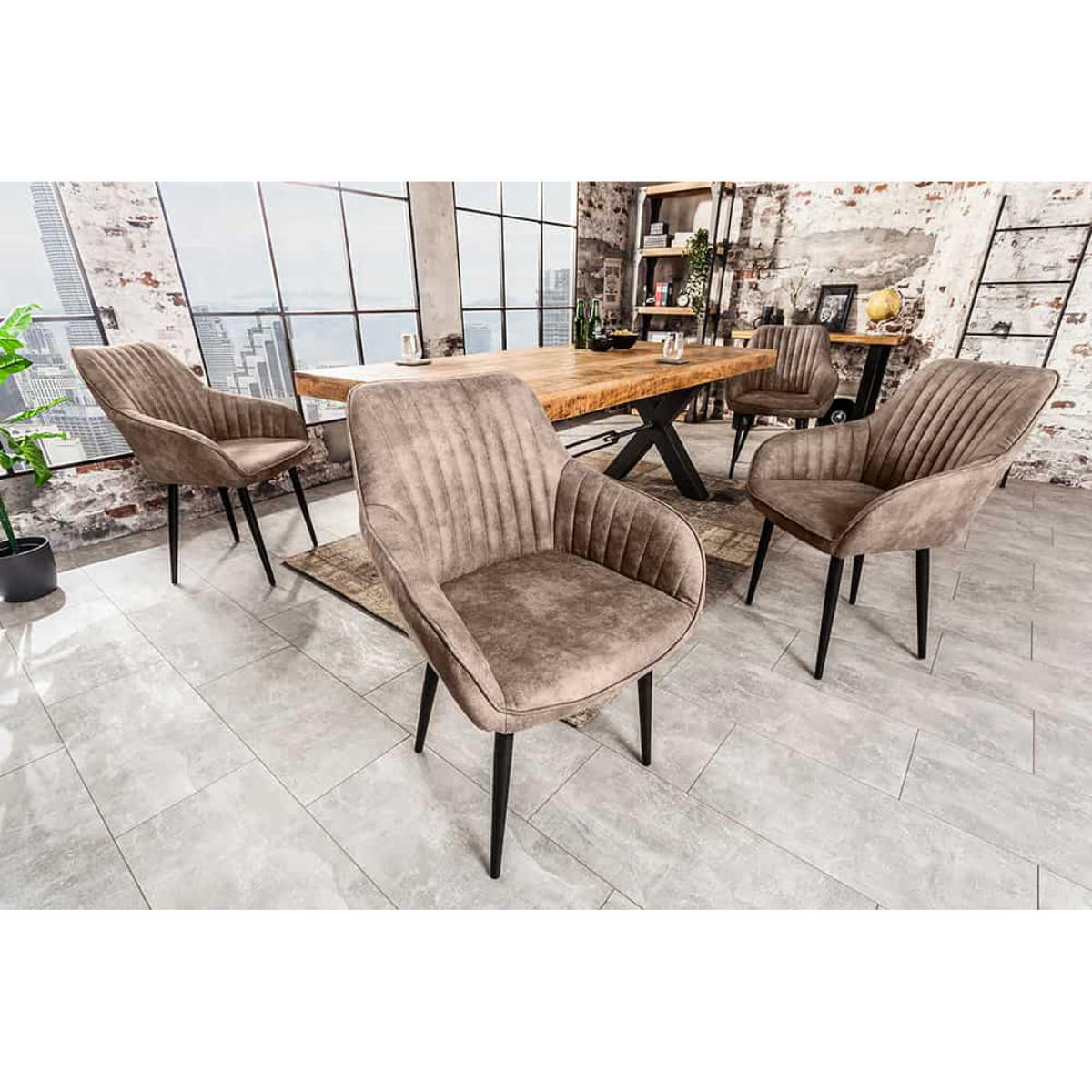 ARMLEHNSTUHL TURIN Microfaser Vintage Taupe - Taupe/Schwarz, Textil/Metall (60/84/61cm) - riess-ambiente