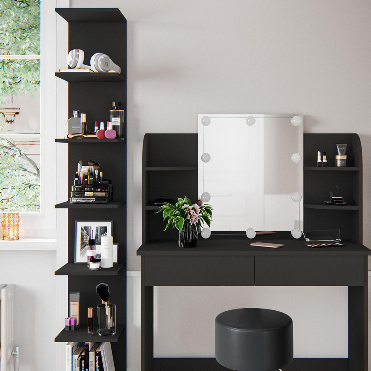 WANDREGAL Paolo Schwarz 30 x 190 cm 2er Set - Schwarz, Holzwerkstoff (30/190/28cm) - Vicco