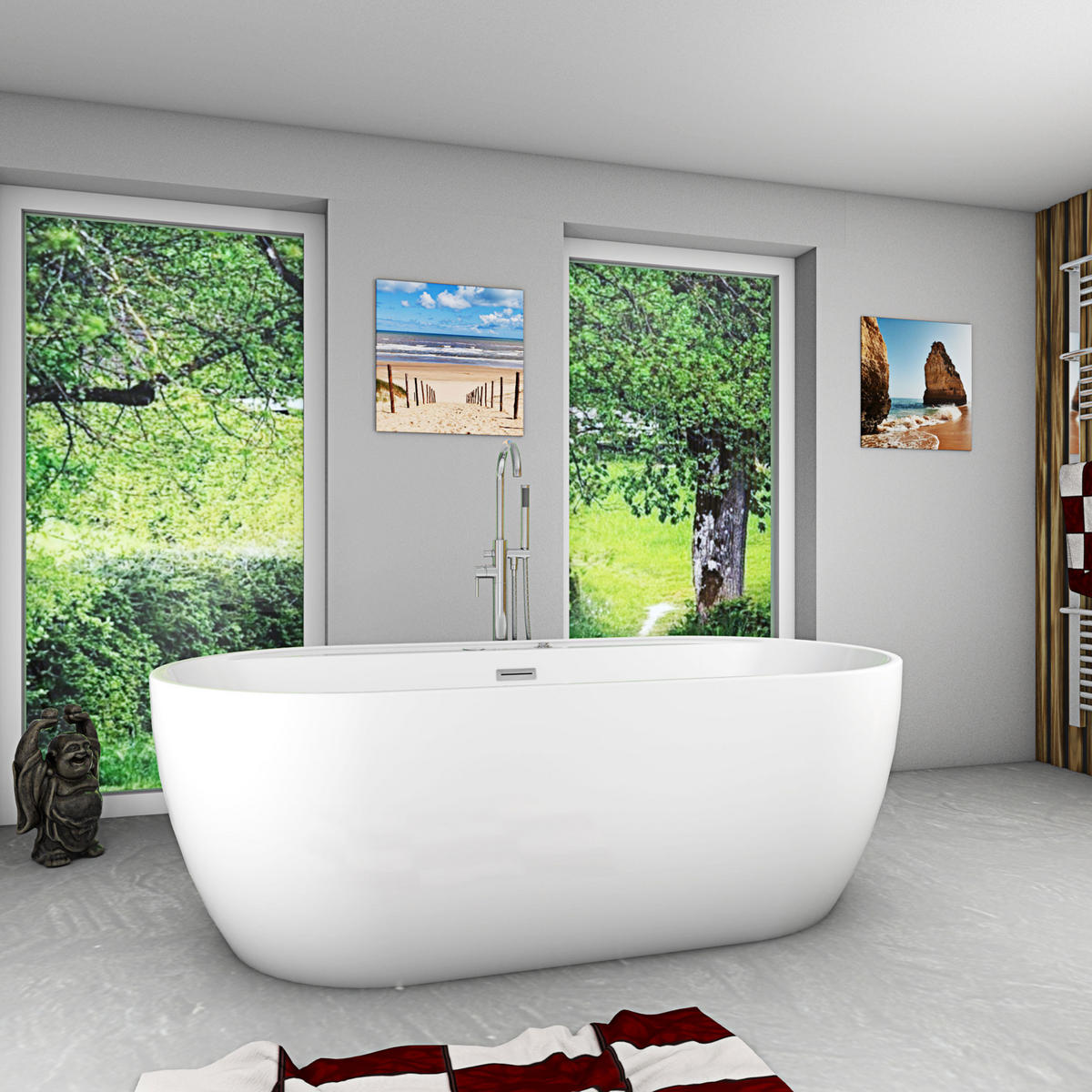 FREISTEHENDE Wanne F29 180x90cm Whirlpool Luft & Wasser Armatur AF02 - Weiß, Glas/Kunststoff (90/58/180cm) - AcquaVapore by Sandra Jentho