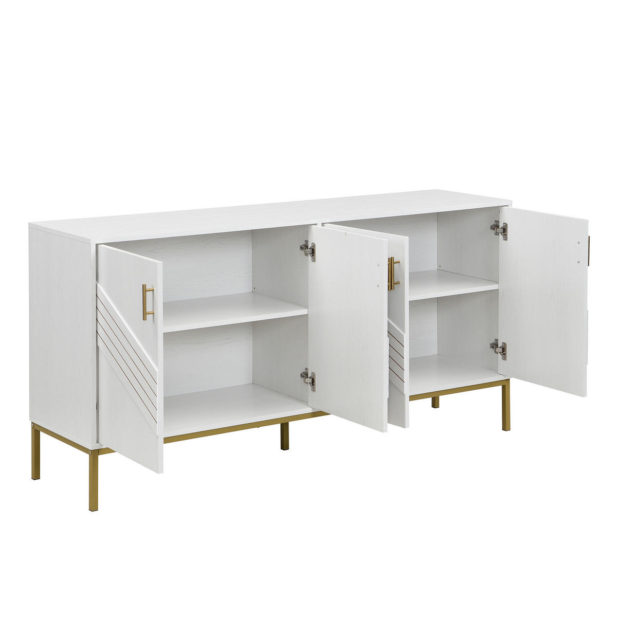 SIDEBOARD mit 4 Türen, verstellbaren Böden und Metallbeinen - Goldfarben/Weiß, Glas/Holzwerkstoff (160/80.5/40cm) - EVRYAE