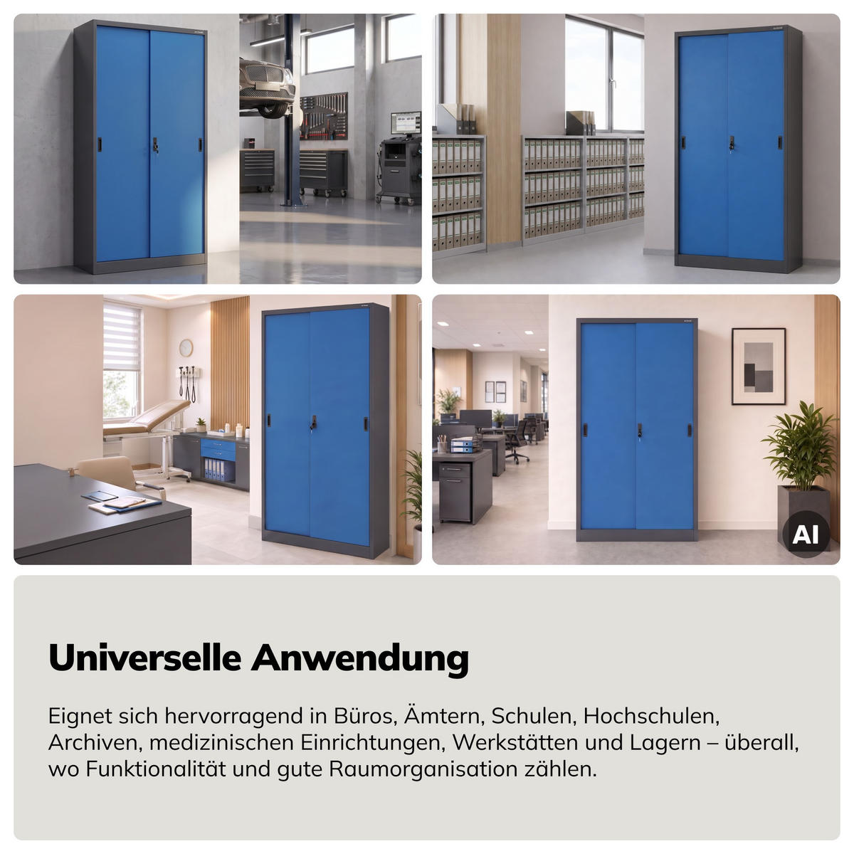 SCHIEBETÜRENSCHRANK KUBA 185x90x40 cm - Blau/Anthrazit, Metall (90/185/40cm) - Jan Nowak