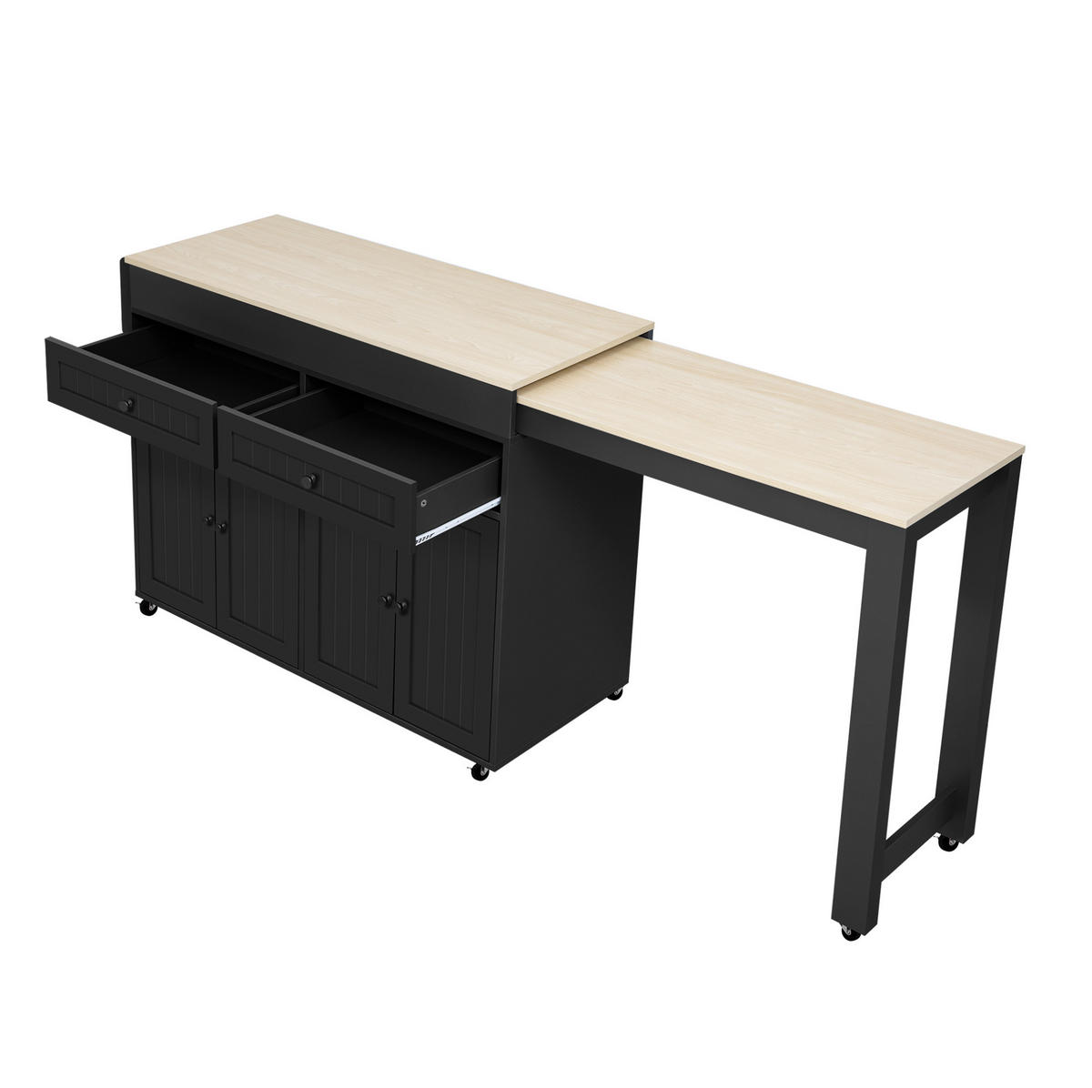 KÜCHENINSEL mit ausziehbarer Arbeitsplatte 112-180,5 cm MDF Black/Natural - Schwarz, Holz (45/92.2/180.5cm) - Beauniv