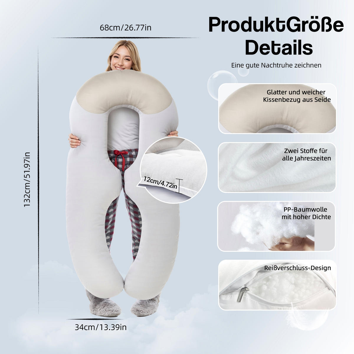 SEITENSCHLÄFERKISSEN Weiß - Weiß, Textil (68/132cm) - Vercart