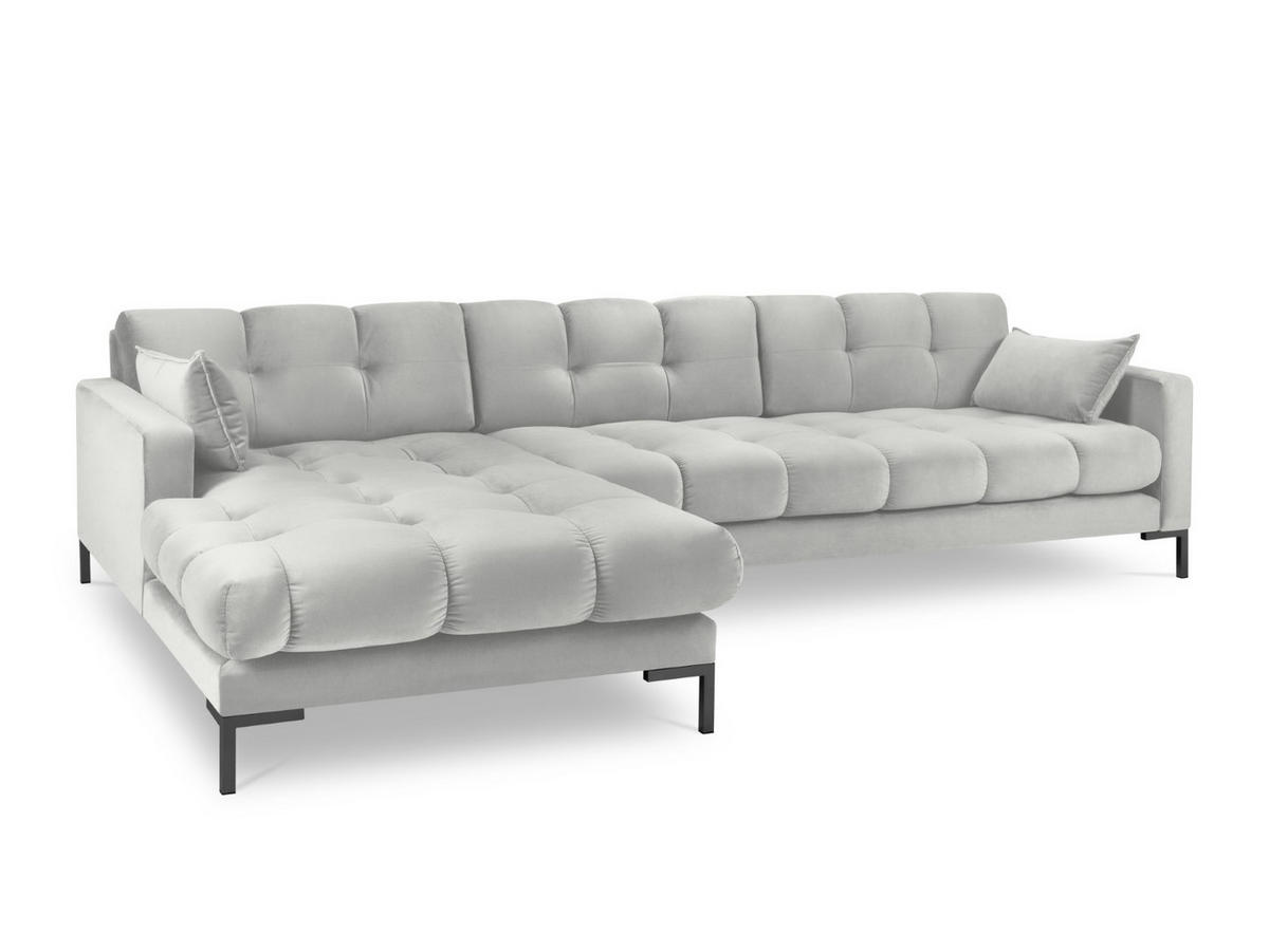 ECKSOFA links Mamaia aus Samt silber 5 Sitzplätze - Silberfarben, Textil (185/293cm) - Micadoni