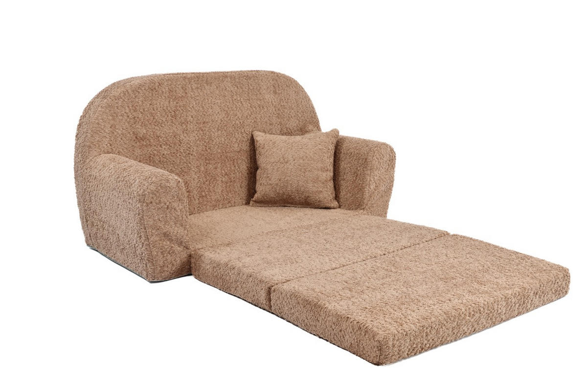 MINI-SOFA David - Ausklappbares Kindersofa aus Teddystoff in Puderbraun - Braun, Textil (78/45/40cm) - Fortisline