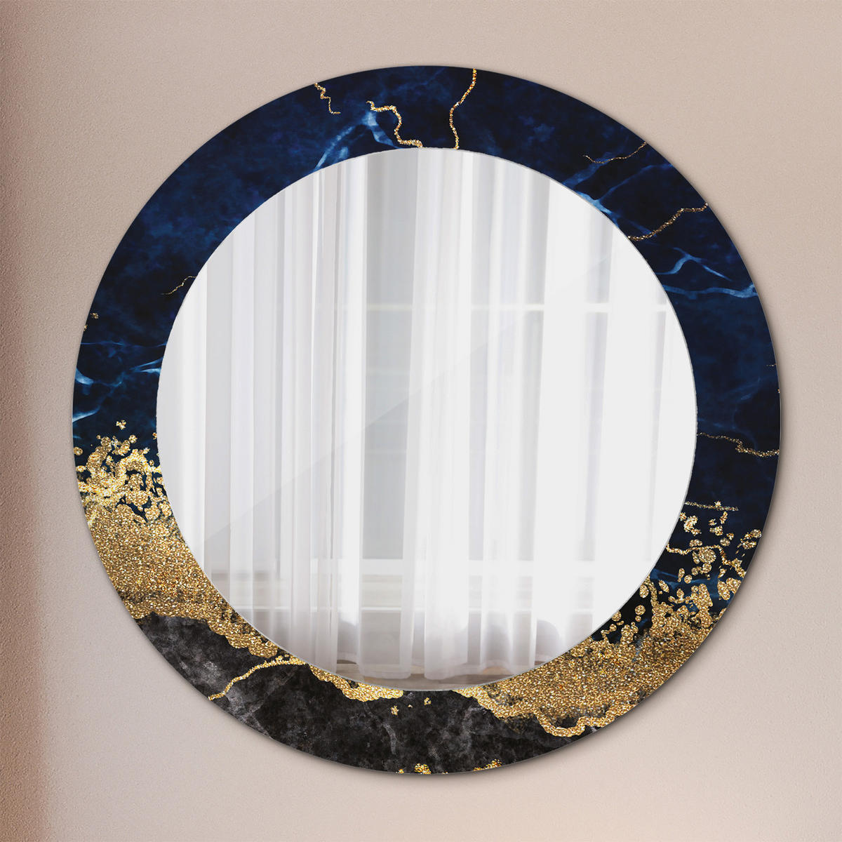 SPIEGEL Ø60 cm Rund mit Aufdruck - Goldfarben/Dunkelblau, Glas (60/60/0.4cm) - TULUP