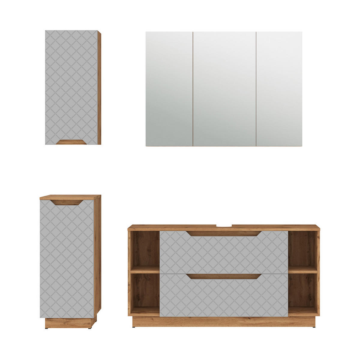 KOUPELNOVÝ NÁBYTEK Lotta Dub/šedá se strukturou dlaždic - šedá/barva dubu, kompozitní dřevo (119.2/62.5/35cm) - Vicco