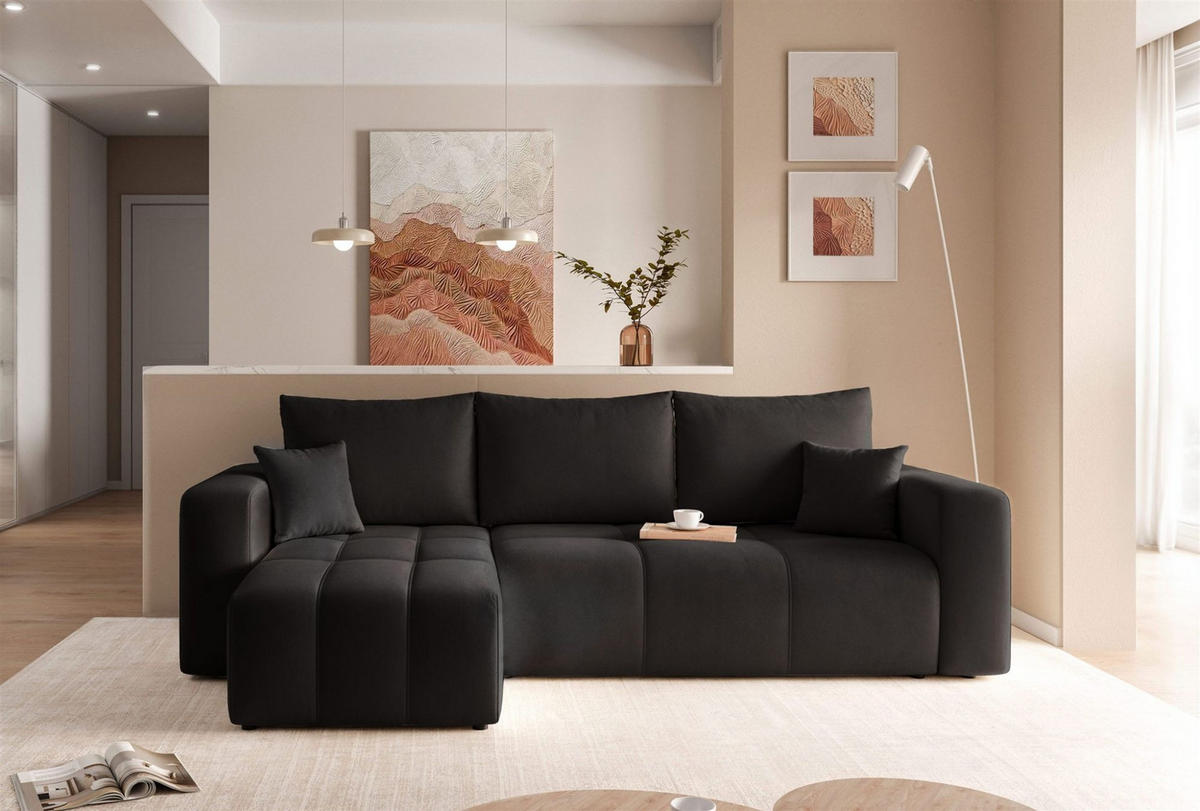 ECKSOFA Leros Mit Schlaffunktion - Schwarz, Holzwerkstoff/Textil (248/145cm) - Fun Möbel