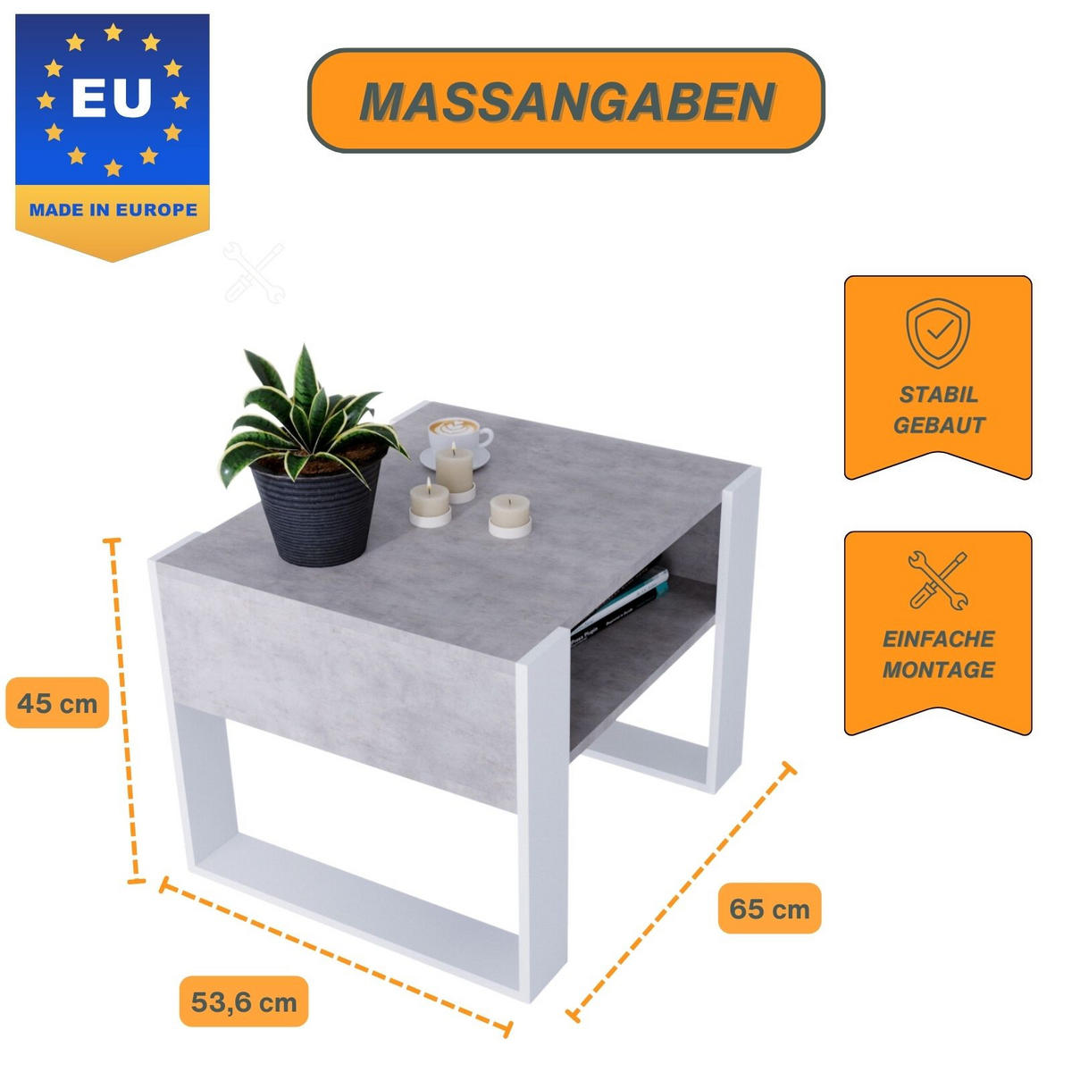 COUCHTISCH Karo65 65/45/53,6 - Dunkelgrau/Weiß, Holzwerkstoff (53/65/45cm) - RAUMHIRSCH FURNITURE