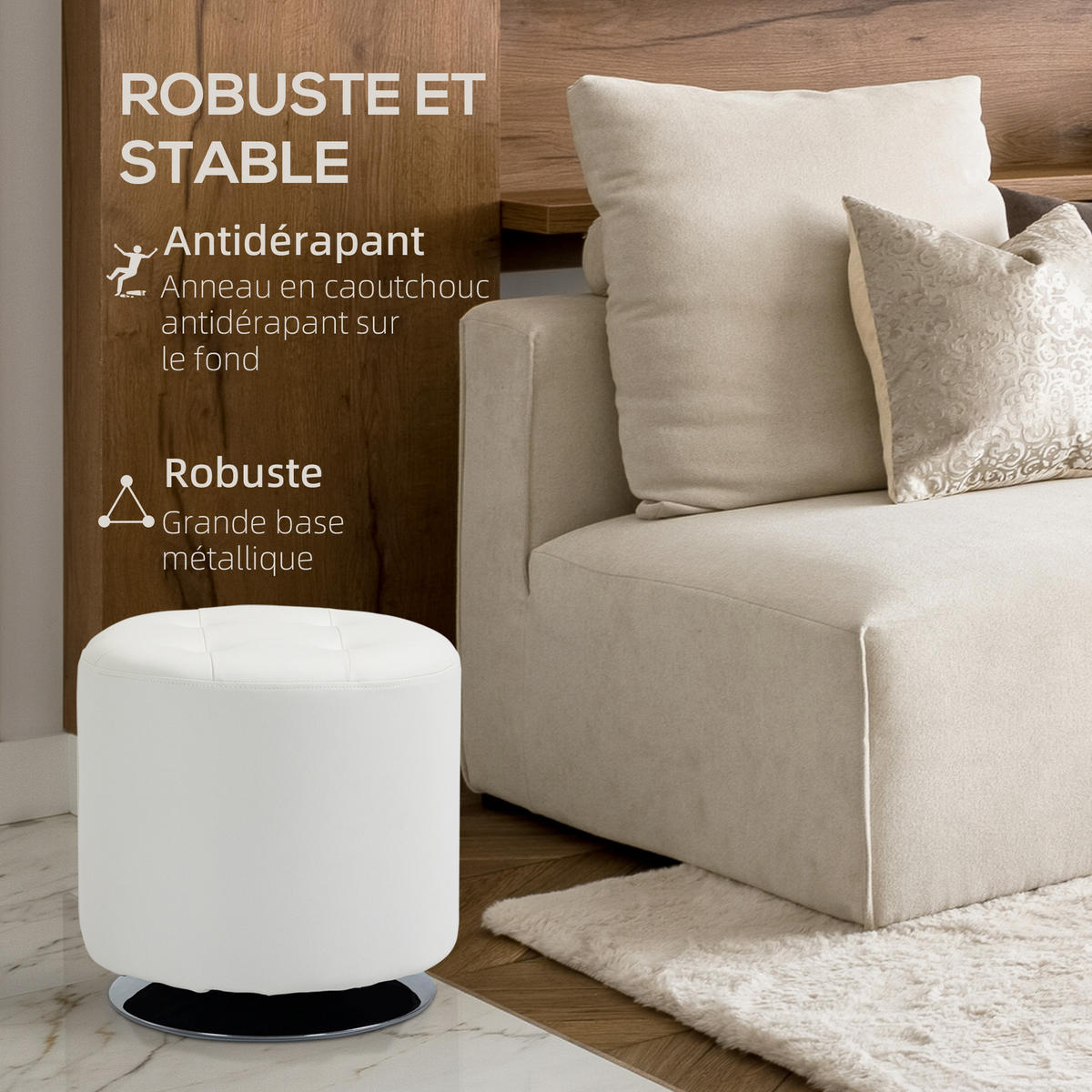 HOCKER DE-16452 360° drehbar mit PU-Polster Weiß - Weiß, Leder (45.5/44.5/45.5cm) - ComfortXL