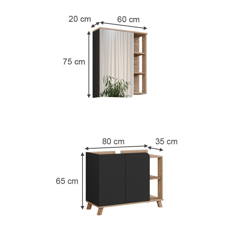 BADMÖBEL-SET Karen Sonoma/Anthrazit 2 Teile - Anthrazit, Holzwerkstoff (80/65/35cm) - Vicco
