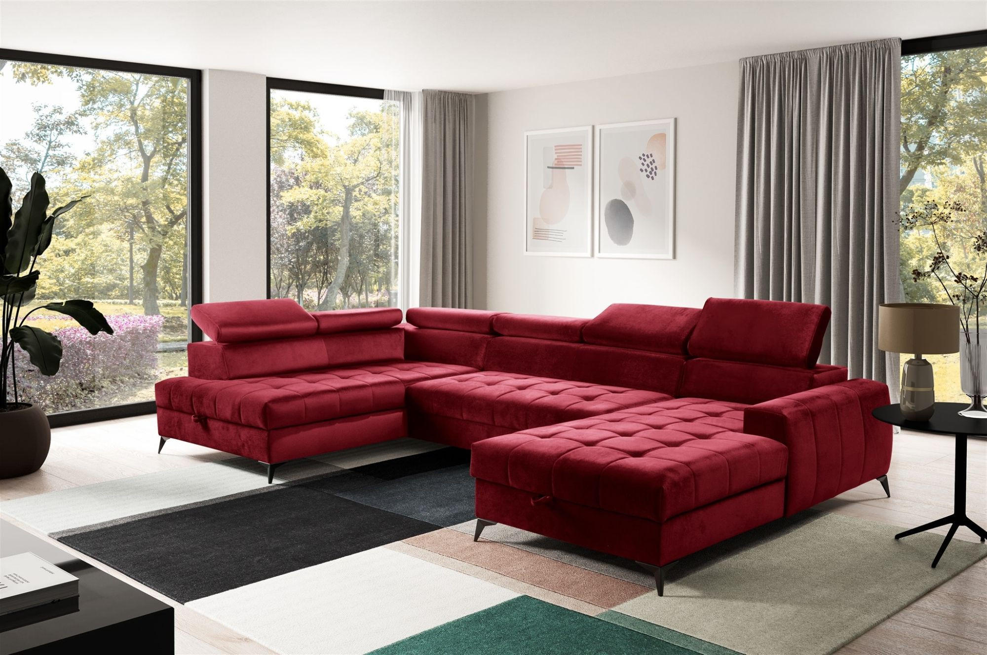 WOHNLANDSCHAFT Agnesa In Salvador - Rot, Holzwerkstoff/Textil (345/95/200cm) - Fun Möbel