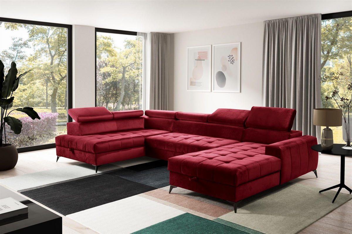WOHNLANDSCHAFT Agnesa In Salvador - Rot, Holzwerkstoff/Textil (345/95/200cm) - Fun Möbel
