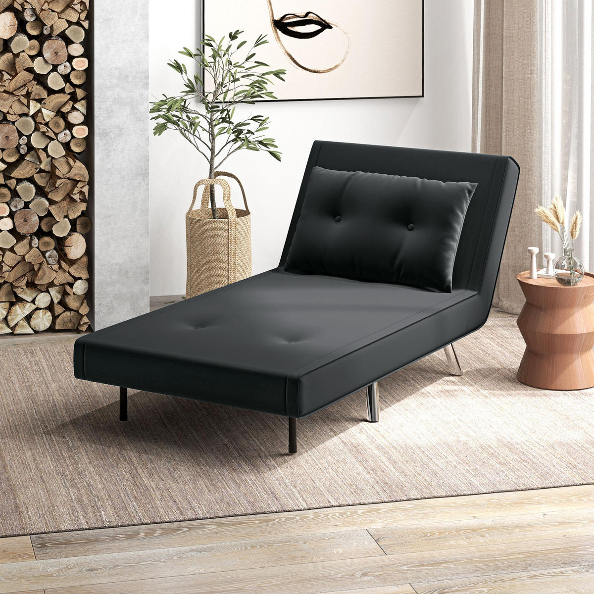 SCHLAFSESSEL, Samt, Stahl, Schwarz - Schwarz, Textil (88/83/77cm) - HOMCOM