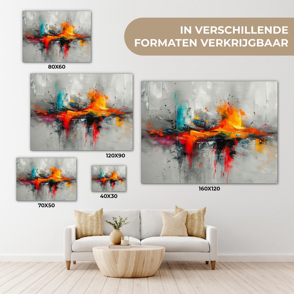LEINWANDBILD Moderne Kunst - Orange - Grau - Abstrakt 40x30 cm - Hellgrau, Textil (40/30cm) - MuchoWow