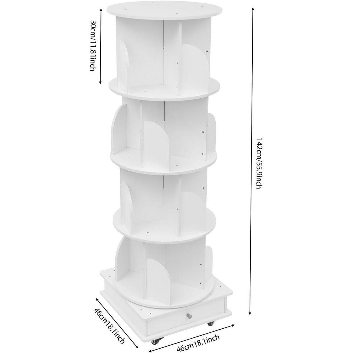 BÜCHERREGAL drehbar 4 Etagen Weiß - Weiß, Holzwerkstoff (46/142/46cm)