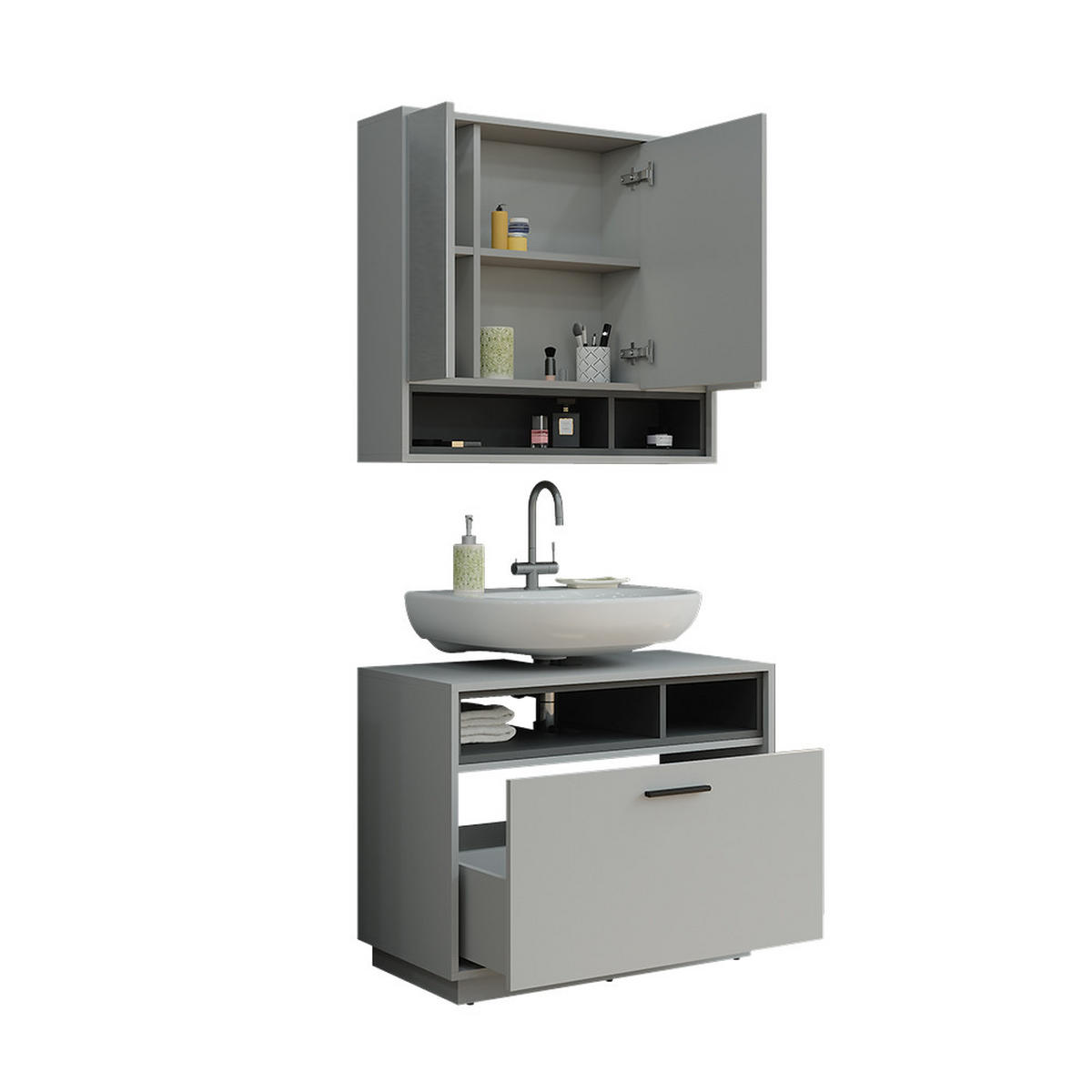 SADA KOUPELNOVÉHO NÁBYTKU Beatrice Šedá/antracitová - šedá/antracitová, kompozitní dřevo (80/64/35cm) - Vicco