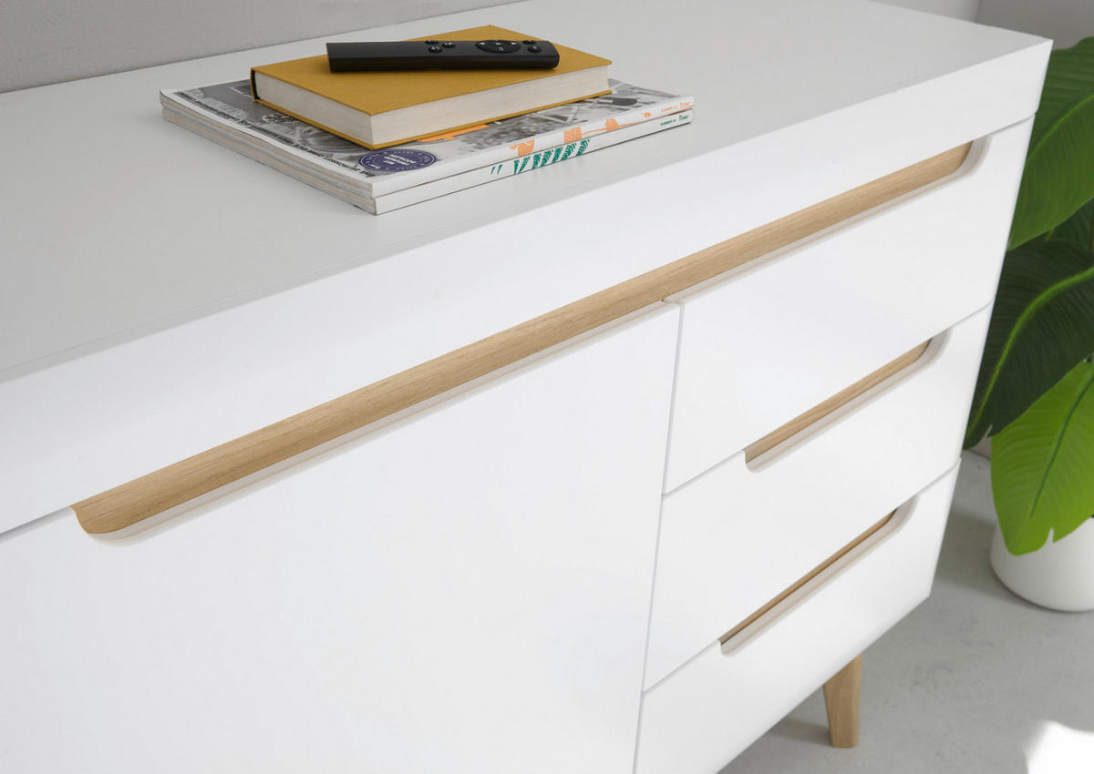 SIDEBOARD weiß, Eiche, skandinavisch 107 cm, Kommode mit Soft-Close-Funktion - Eichefarben/Weiß, Holz/Holzwerkstoff (107/83/40cm) - Furn.Design