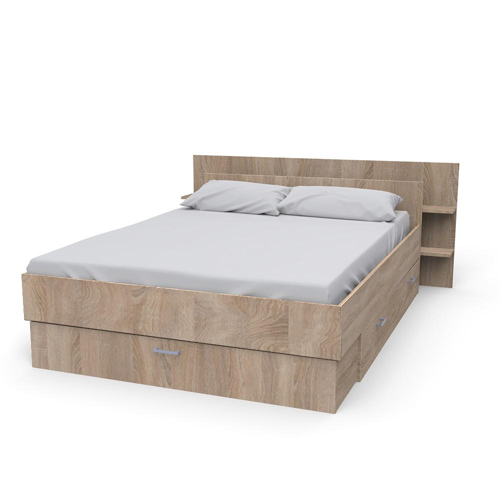 BETT SAMBA mit Schubladen / Bett 140x190 - Eiche gebleicht Dekor - Sonoma Eiche, Holzwerkstoff (140/190cm) - Weber Industries
