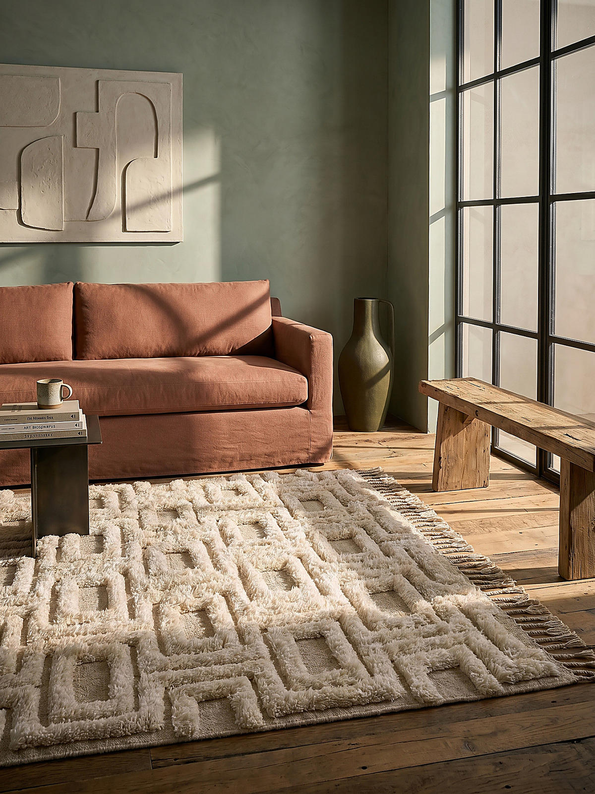 WOLLTEPPICH, Hoch-Tief Struktur Geometrisch, mit Fransen, Wohnzimmer Beige Rechteckig 200x290 - Beige, Textil (200/290cm) - KADIMA DESIGN