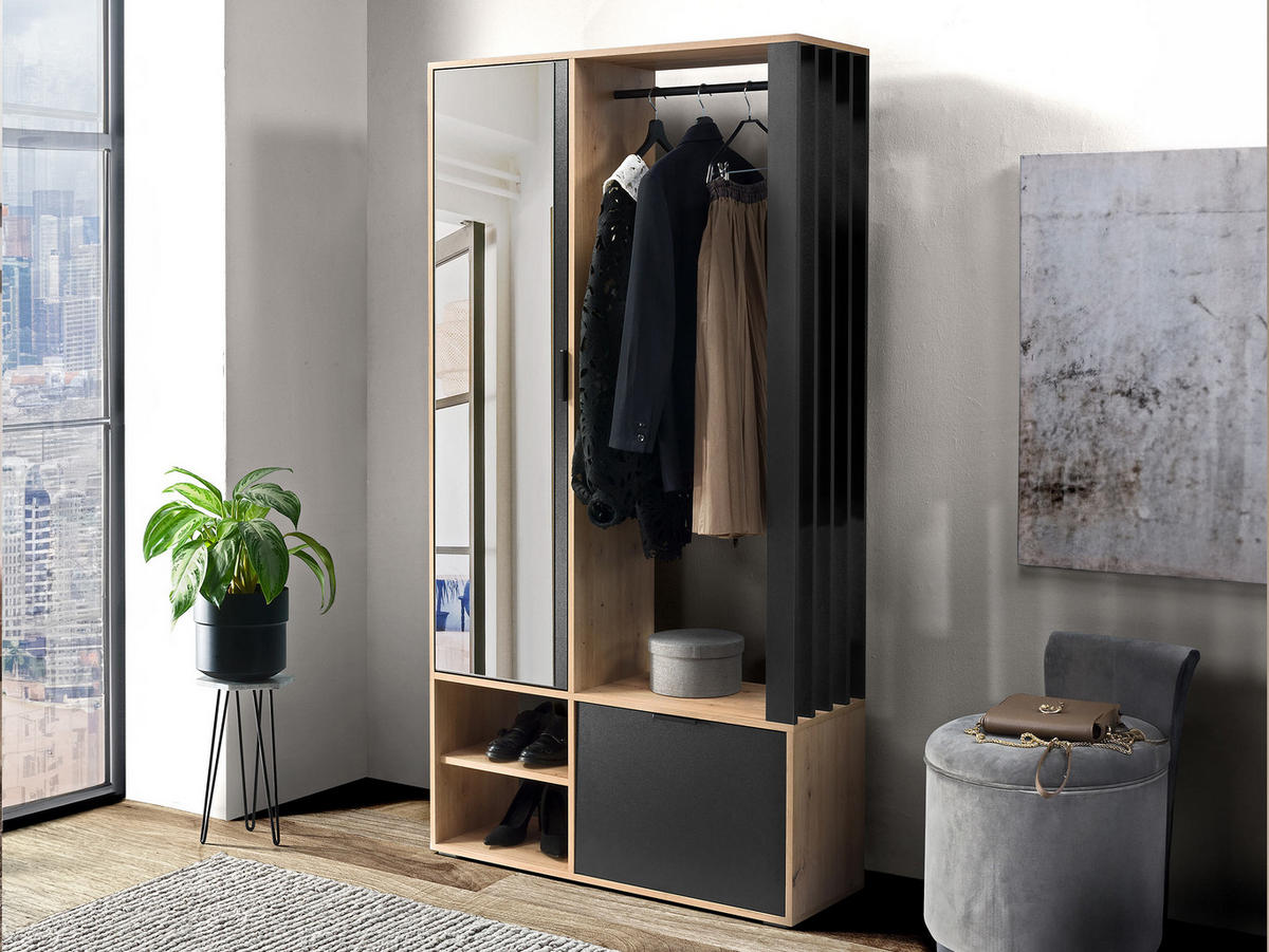 GARDEROBE Milo - Schwarz/Eiche Artisan, Holzwerkstoff/Kunststoff (100/190/33cm) - MIRJAN24