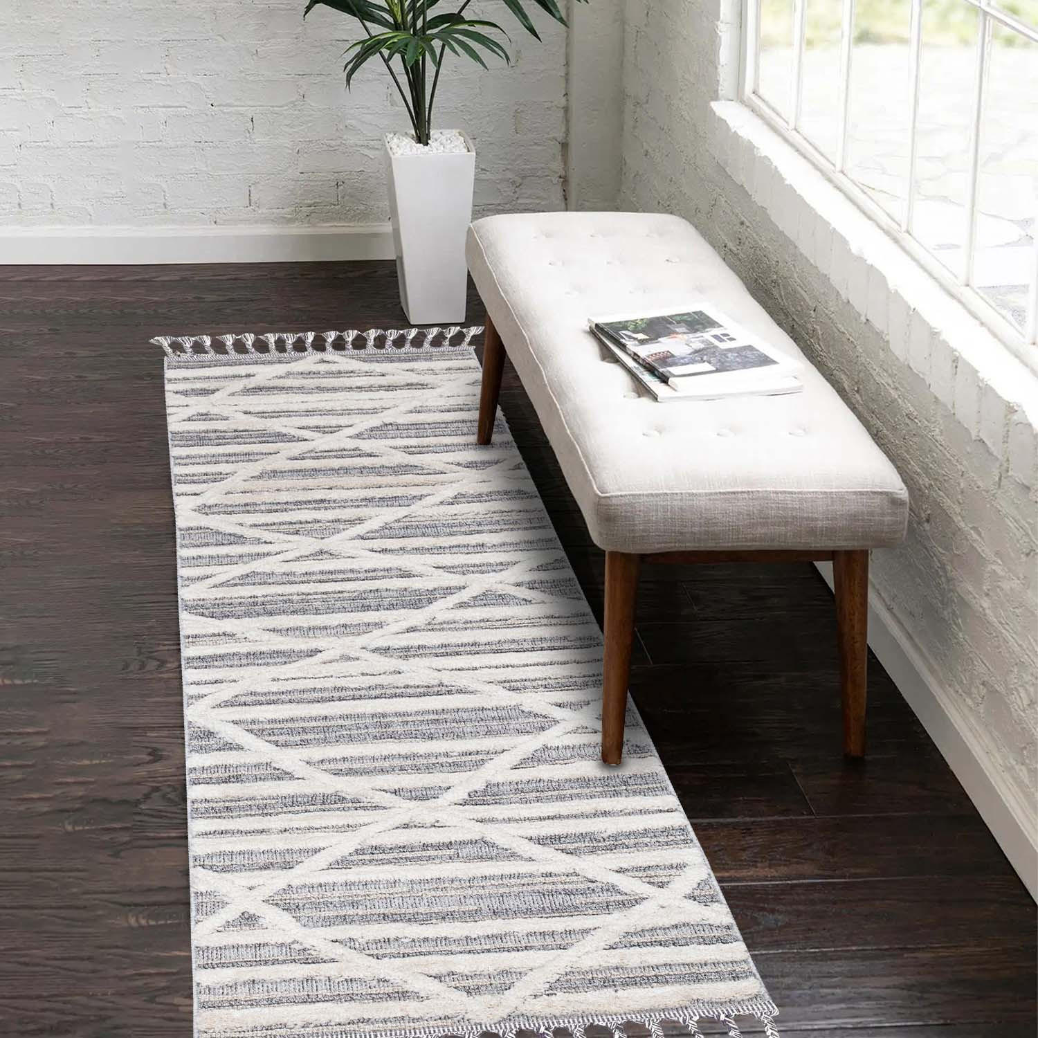 KURZFLOR-TEPPICH Valencia 810 Graublau/ Creme 80x300 cm - Blau/Creme, Textil (80/300cm) - carpet city