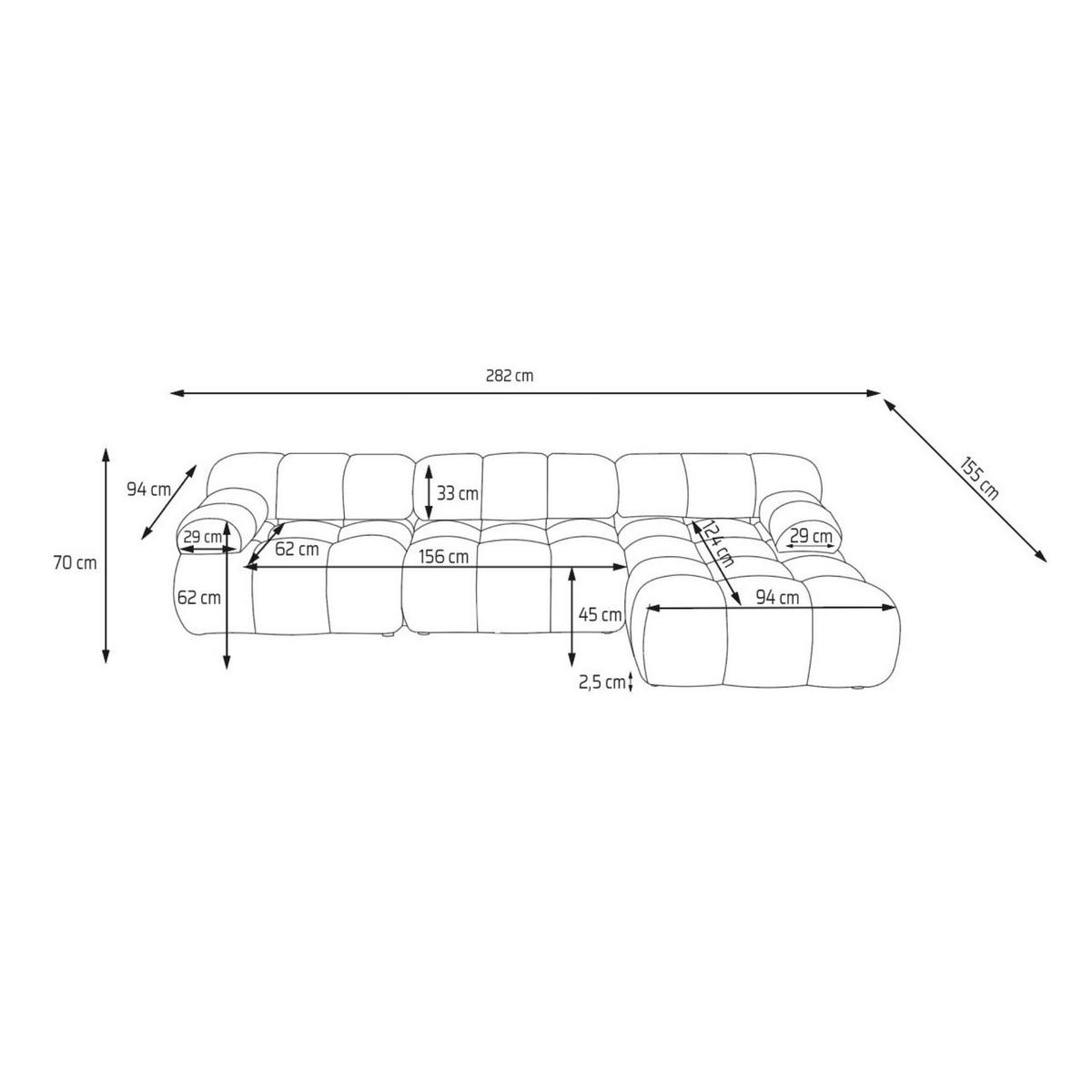 MODULARES Ecksofa MOMENTUM L, Rechts, Breite 282 cm, strukturierter Stoff, Grün - Chromfarben/Grün, Holz/Textil (155/282cm) - Muffo