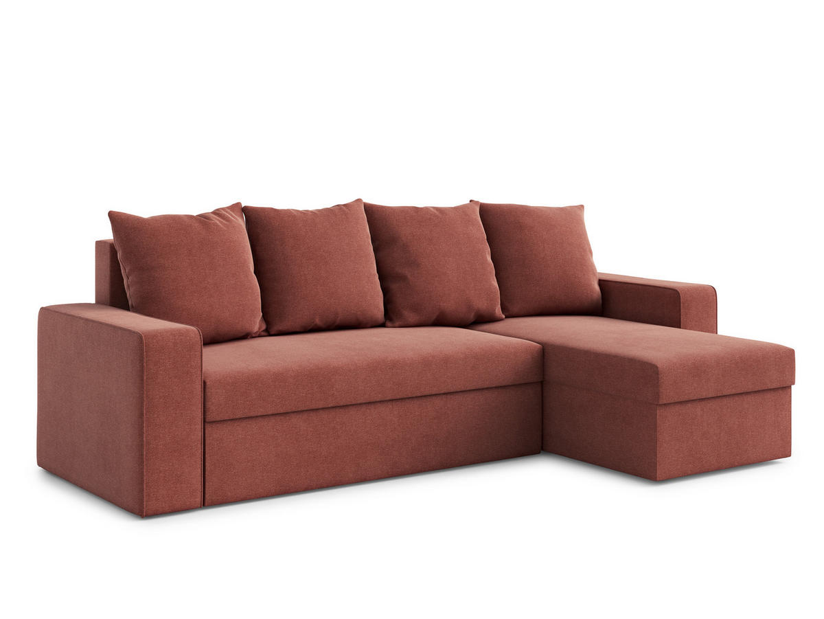 ECKSOFA L Form Climpy Rostorange 242/145/98 cm – mit Schlaffunktion und Bettkasten - Schwarz/Kupferfarben, Kunststoff/Textil (242/145cm) - AX Living