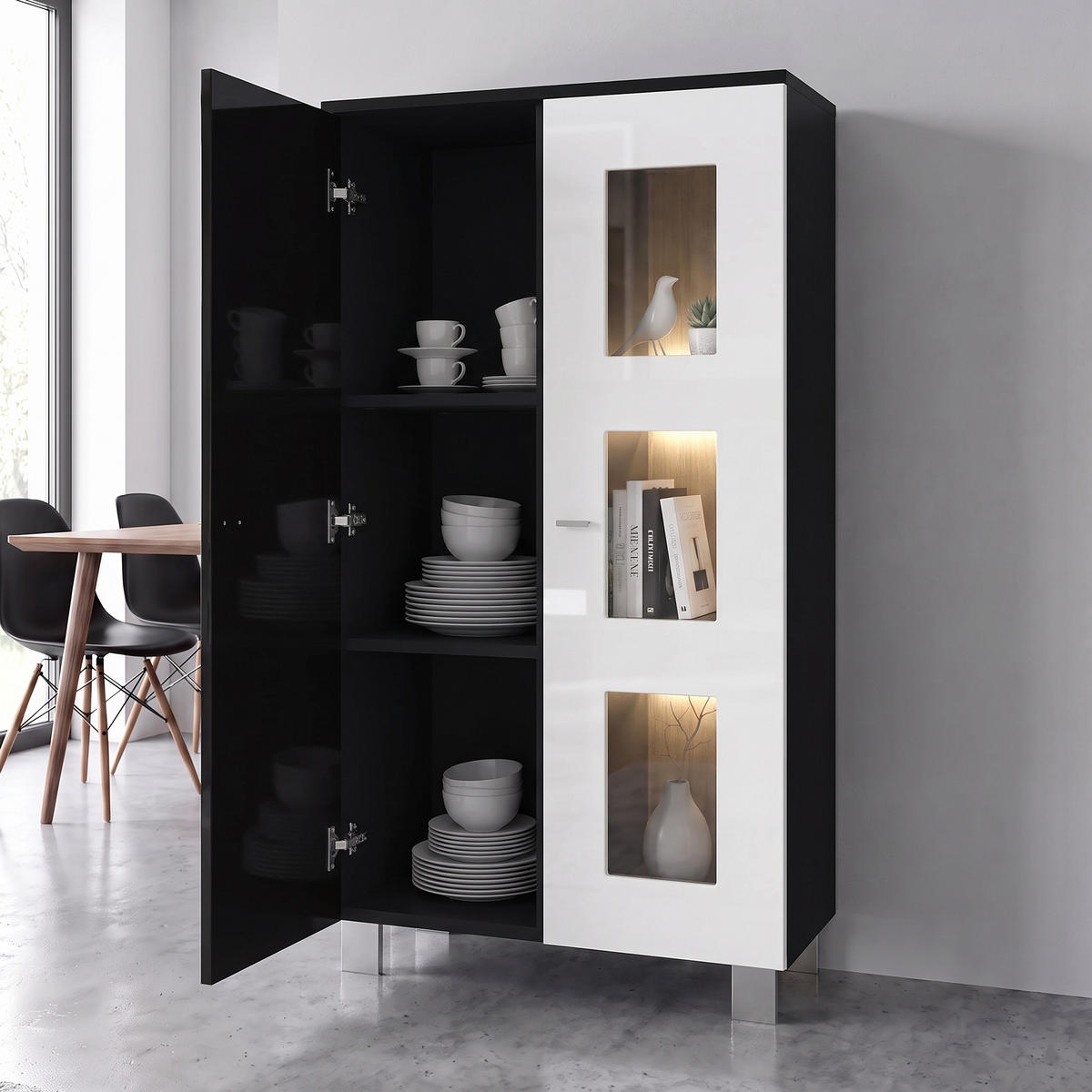VITRINE Denjo Tür in Bordeaux Hochglanz - Bordeaux, Holzwerkstoff (71/129/35cm) - Vladon