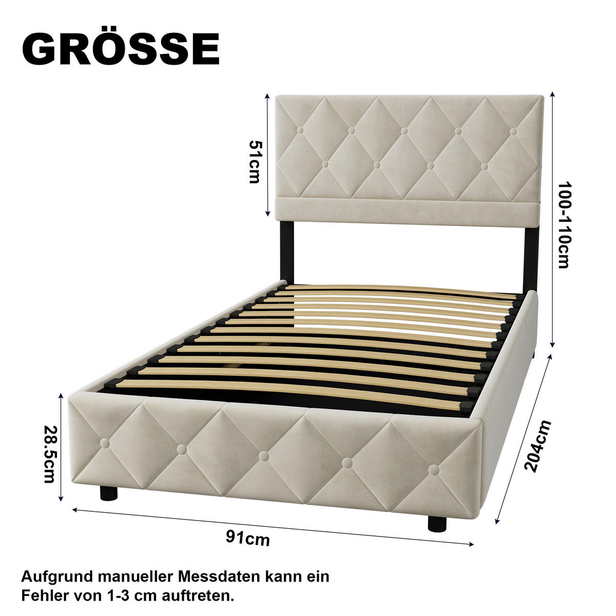 POLSTERBETT 90/200 cm mit Matratze und Bettkasten in Beige aus Samtstoff Bettgestell mit Metallrahmen - Beige, Holzwerkstoff/Textil (90/200cm) - STILVORA