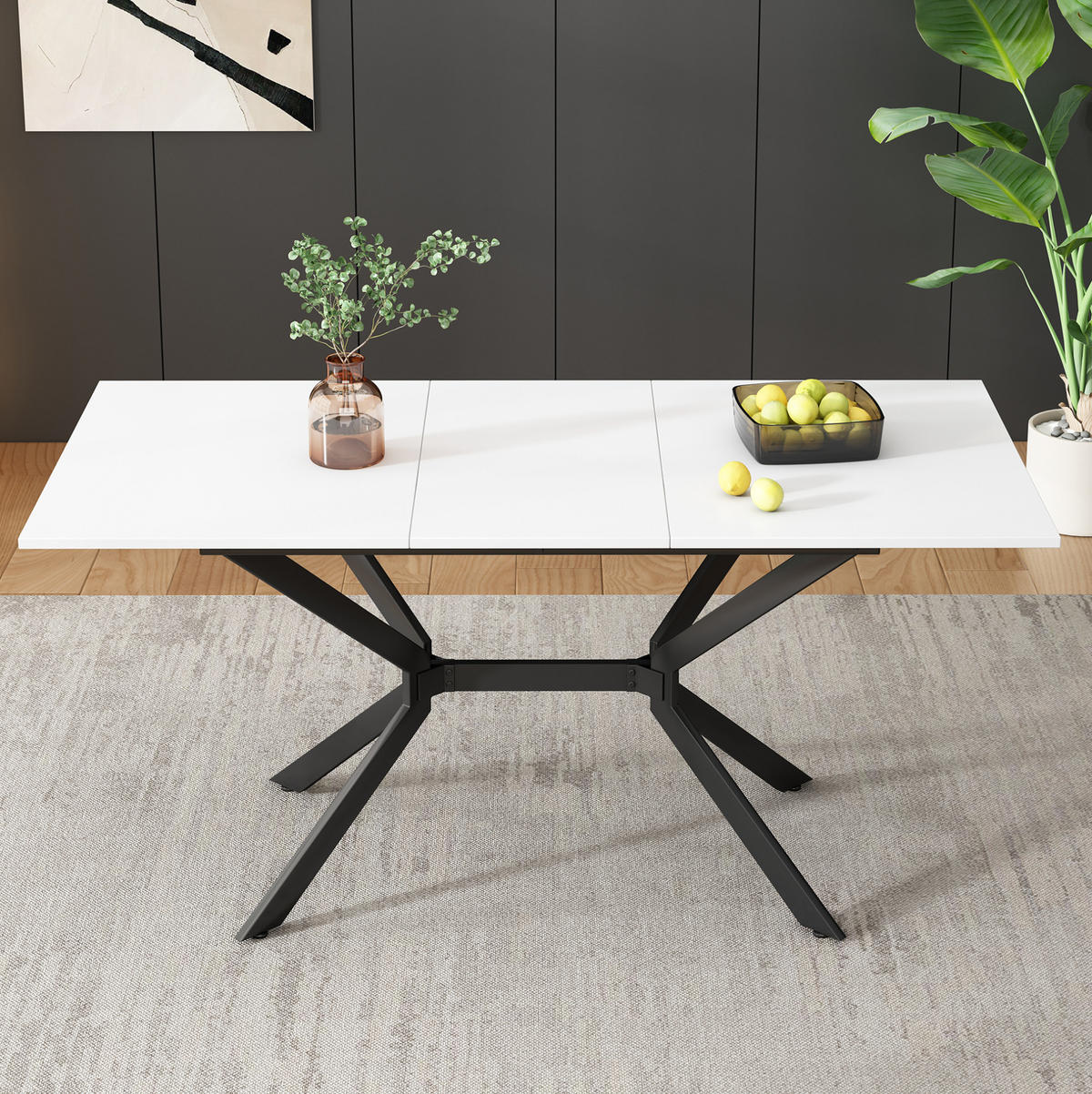 AUSZIEHTISCH 120-160/80 cm in Weiß mit schwarzem Metallgestell - Weiß, Holzwerkstoff (160/75/80cm) - BEAOK